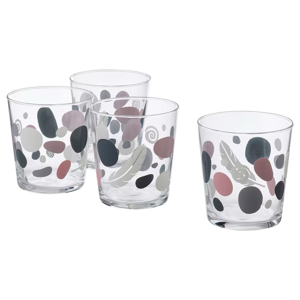 IKEA SOMMARFLOX Glass, Patterned Stones/Multicolor, 4 Pack (505.492.90) NEW